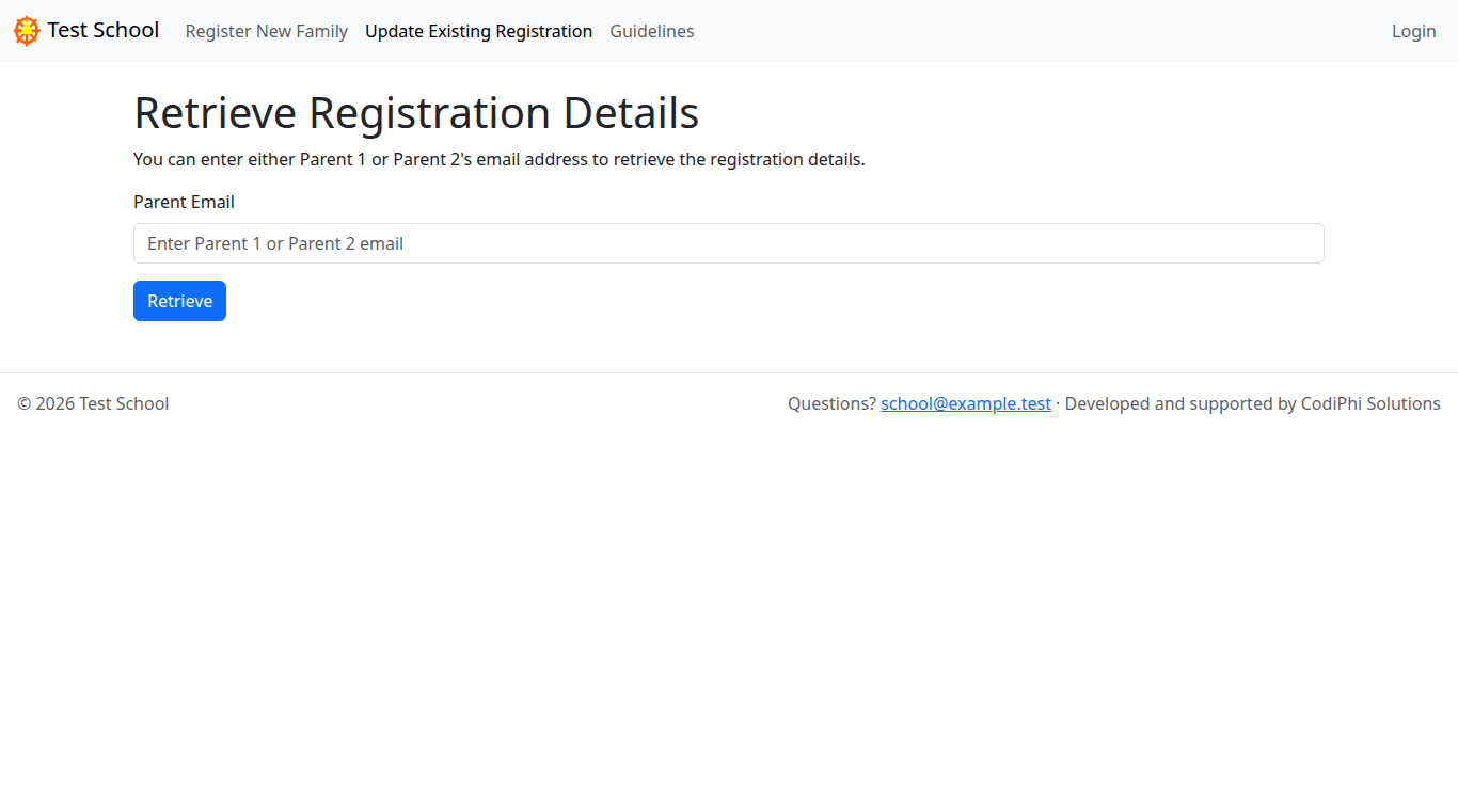 The retrieve page with a single email box and a Retrieve button.